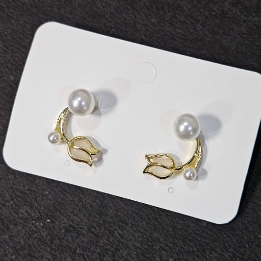 Pearl Front & Back Tulip Earrings – Gold Plated Double-Sided Design