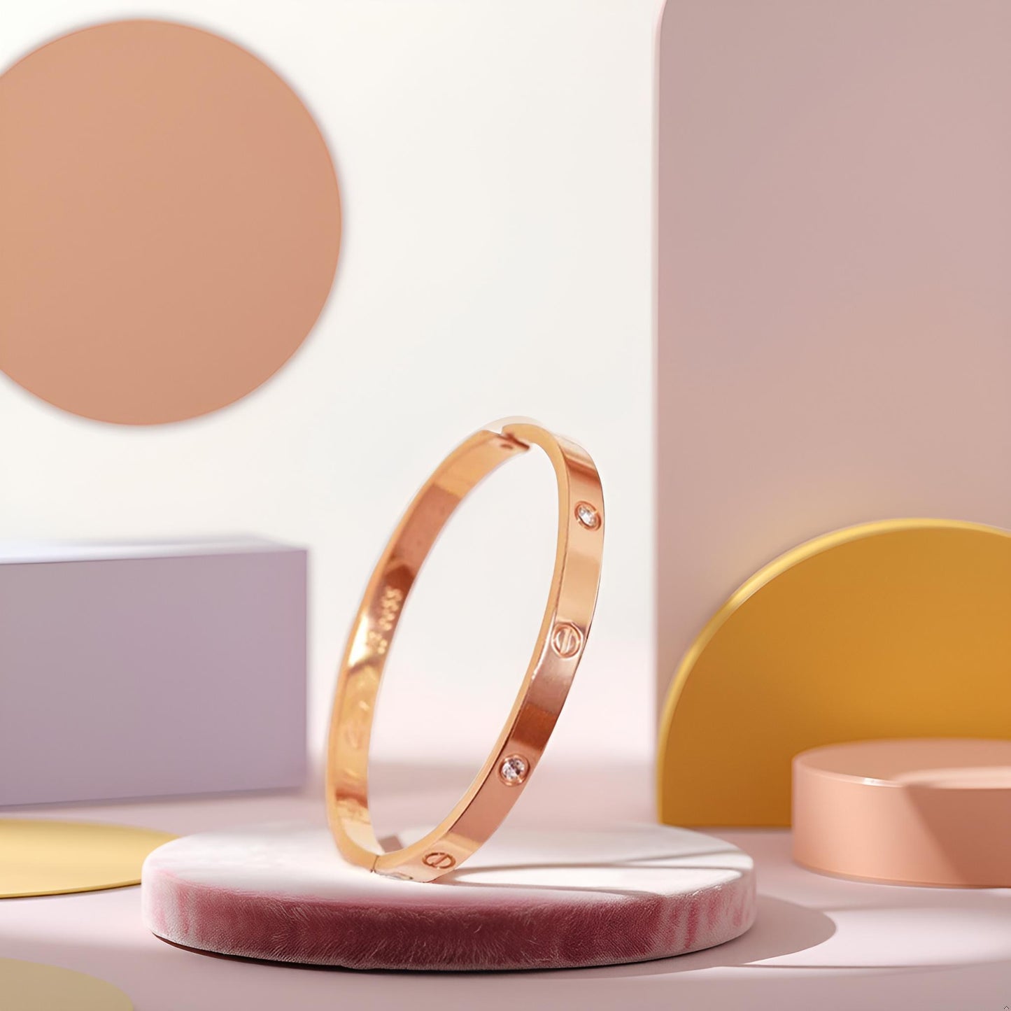 Rose Gold Plated Diamond Studded Bracelet | Waterproof Openable Cuff Bracelet (Skin Safe)