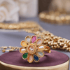 Gold & Multicolor Alloy Comfort Ethnic Ring For Women (Skin Safe)