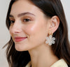 White & Gold Alloy Push Back Contemporary Earring Set For Women (Skin Safe)