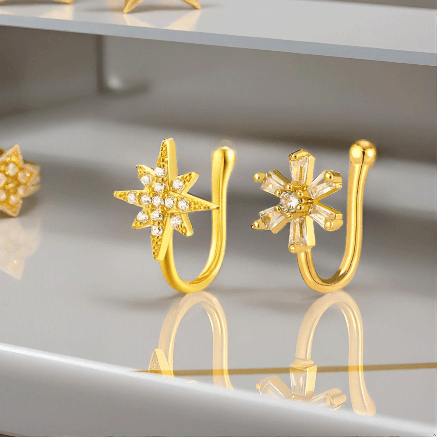 Golden Stone Nose Ring Cum Ear Cuff | Perfect Gift For Your Loved Ones (Skin Safe)