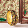 Red & Green Beaded Stone Bangles – Traditional Gold-Finish Bangle Set (Set of 2)