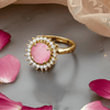 Pink Halo Stone Gold-Plated Ring