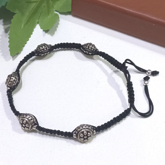 Silver Cotton Dori Contemporary S-Hook Anklet For Women (Skin Safe)