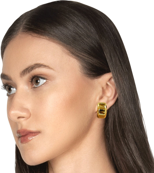 Gold Metal Push Back Contemporary Stud Earring For Women (Skin Safe)