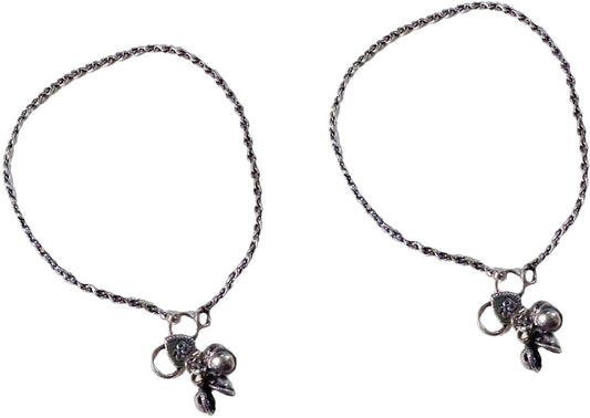 Silver Brass Contemporary S-Hook Anklet For Women (Skin Safe)