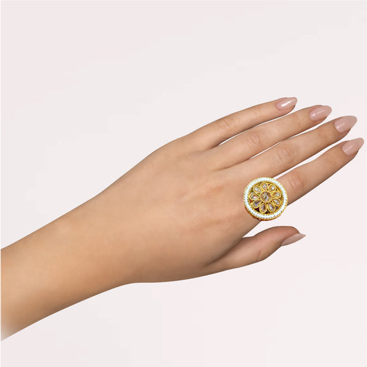 Gold Alloy Regular Ethnic Ring For Women (Skin Safe)