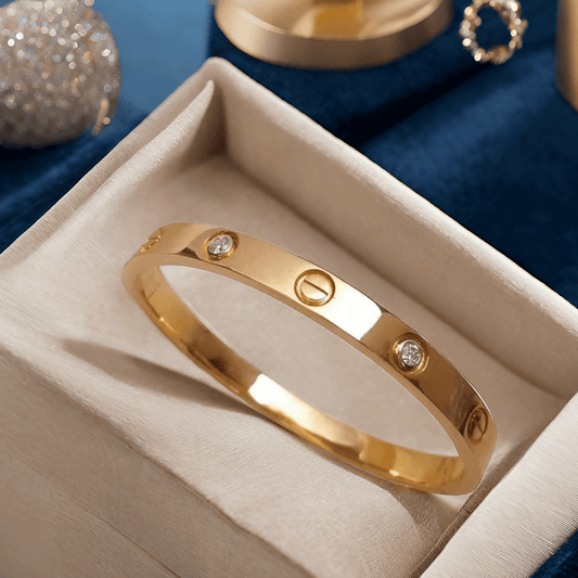 Gold Plated Diamond Studded Bracelet | Waterproof Openable Cuff Bracelet (Skin Safe)