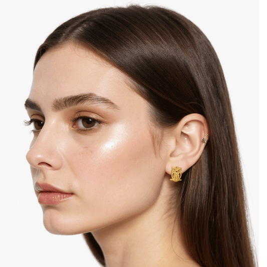 Mini Gold Owl Stud Earrings for Women & Girls