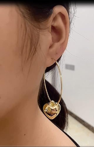 Gold Plated Heart Charm Hoop Earrings for Women