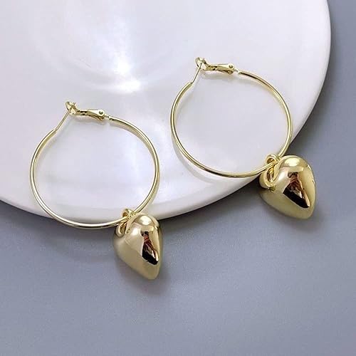 Gold Plated Heart Charm Hoop Earrings for Women