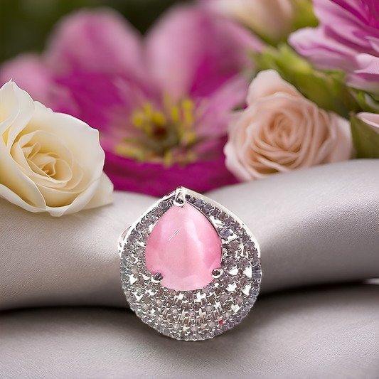 Teardrop Statement Ring – Silver Finish For Women (Skin Safe)