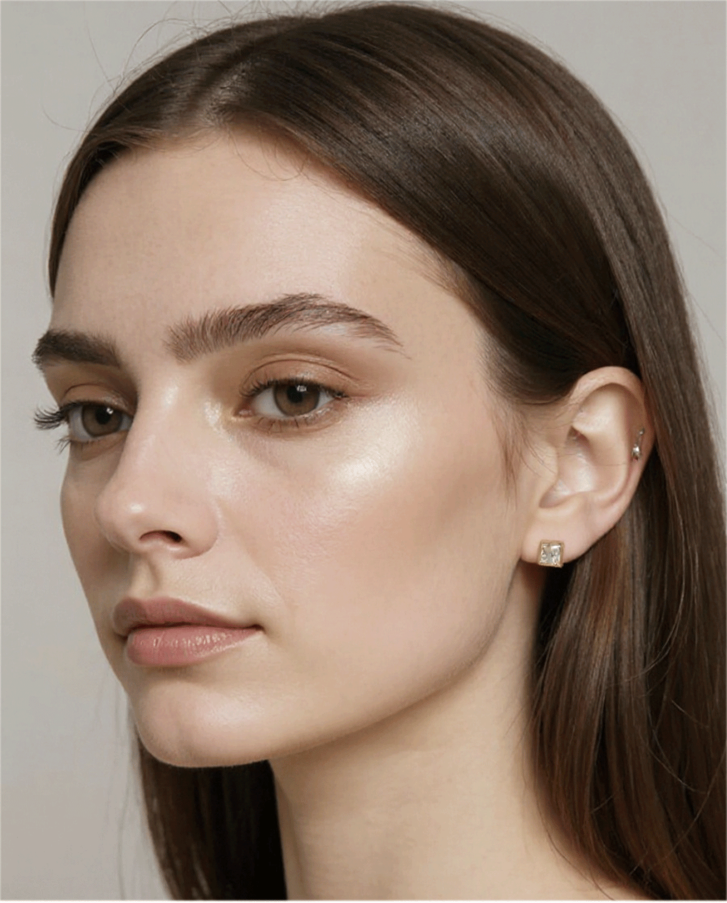 Mini Square Crystal Gold-Plated Stud Earrings for Women
