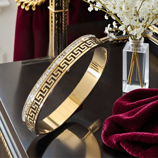 Gold Plated Waterproof Greek Pattern Bracelet Combo - 2 Luxury Openable Bracelets