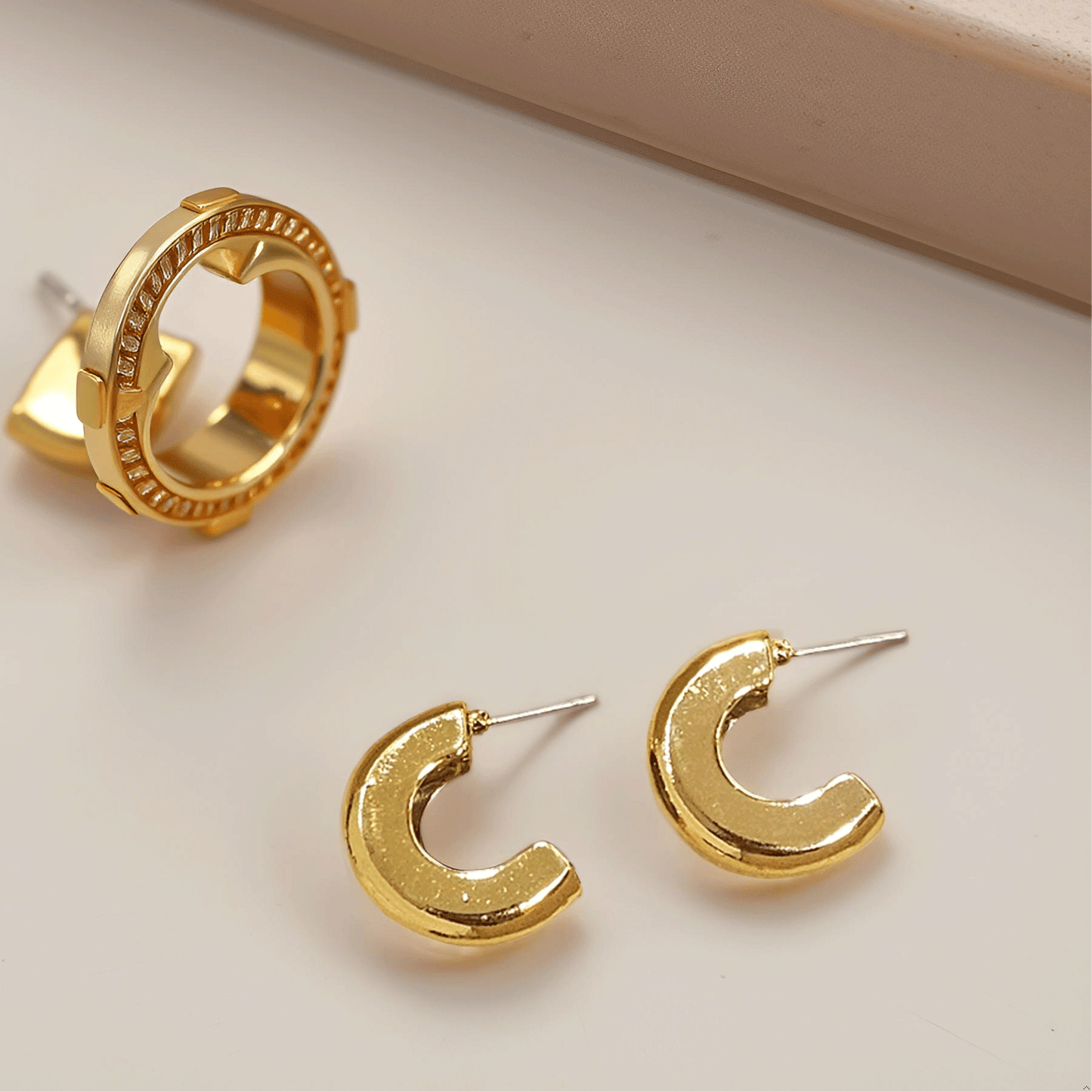 Gold Metal Push Back Contemporary Stud Earring For Women (Skin Safe)