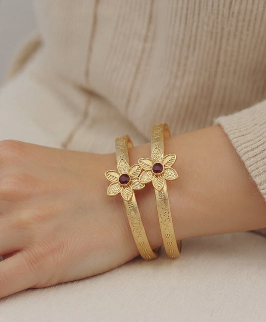 Combo Gold Plated Floral Bangles for Women - Pack of 2