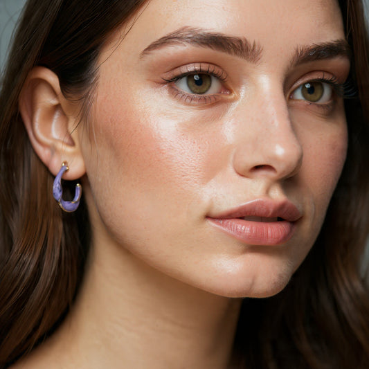 Gold & Lavender Hoop Earrings Combo Pack for Women