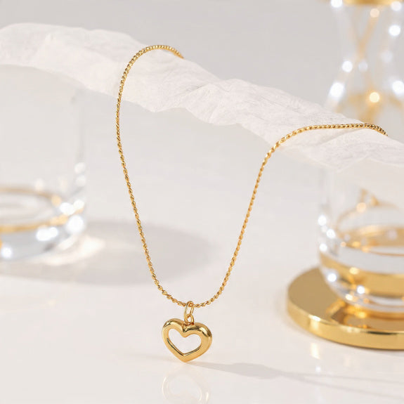 Golden Heart Pearl Pendant Necklace