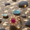 Gold & Ruby Ethnic Adjustable Ring For Women (Skin Safe)