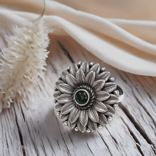 Adjustable Oxidised Silver Finger Ring for Women