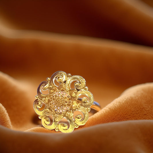 Gold Plated Floral Statement Ring for Women