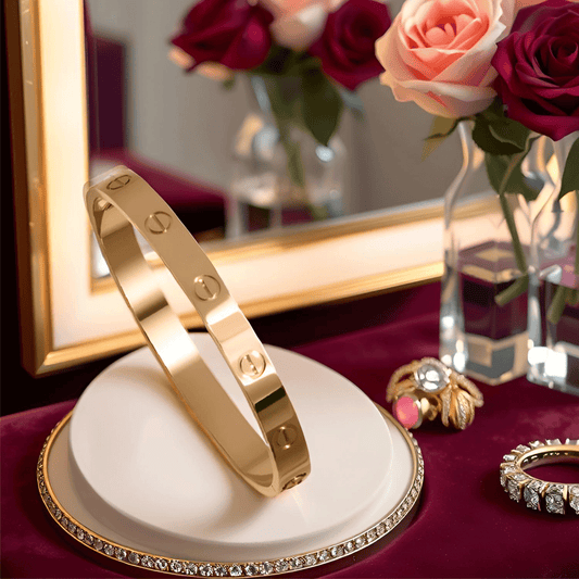 Gold Plated Diamond Studded Bracelet | Waterproof Openable Cuff Bracelet (Skin Safe)