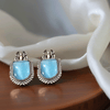 Silver & Blue Brass Push Back Contemporary Stud Earring For Women (Skin Safe)