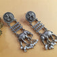 Oxidised Silver Elephant Motif Earrings with Pearl Drops