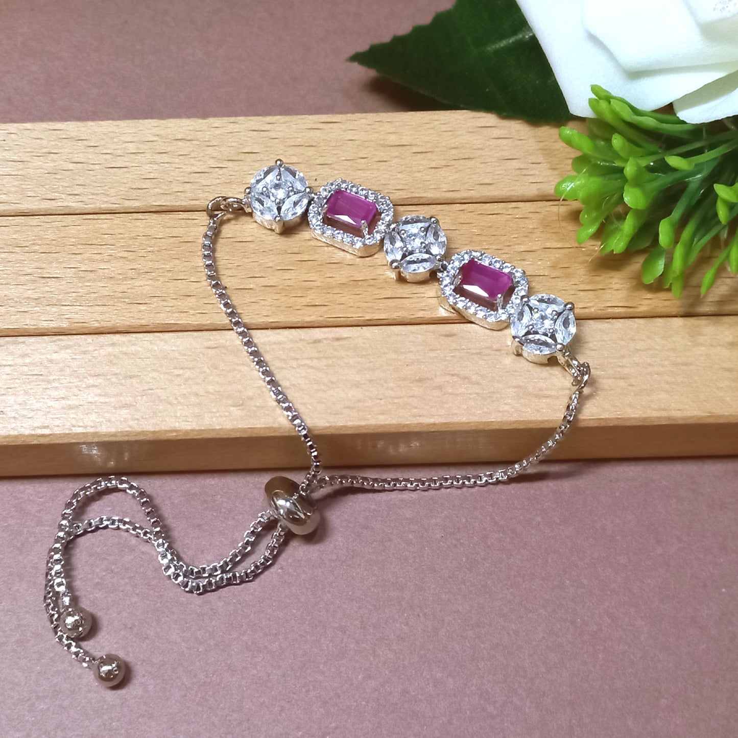 Ruby Elegance Adjustable Chain Bracelet