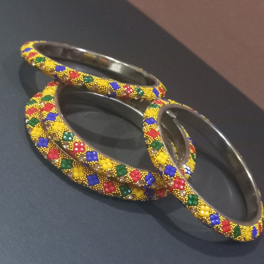 Multicolour Beaded Gold-Tone Bangle Set for Women