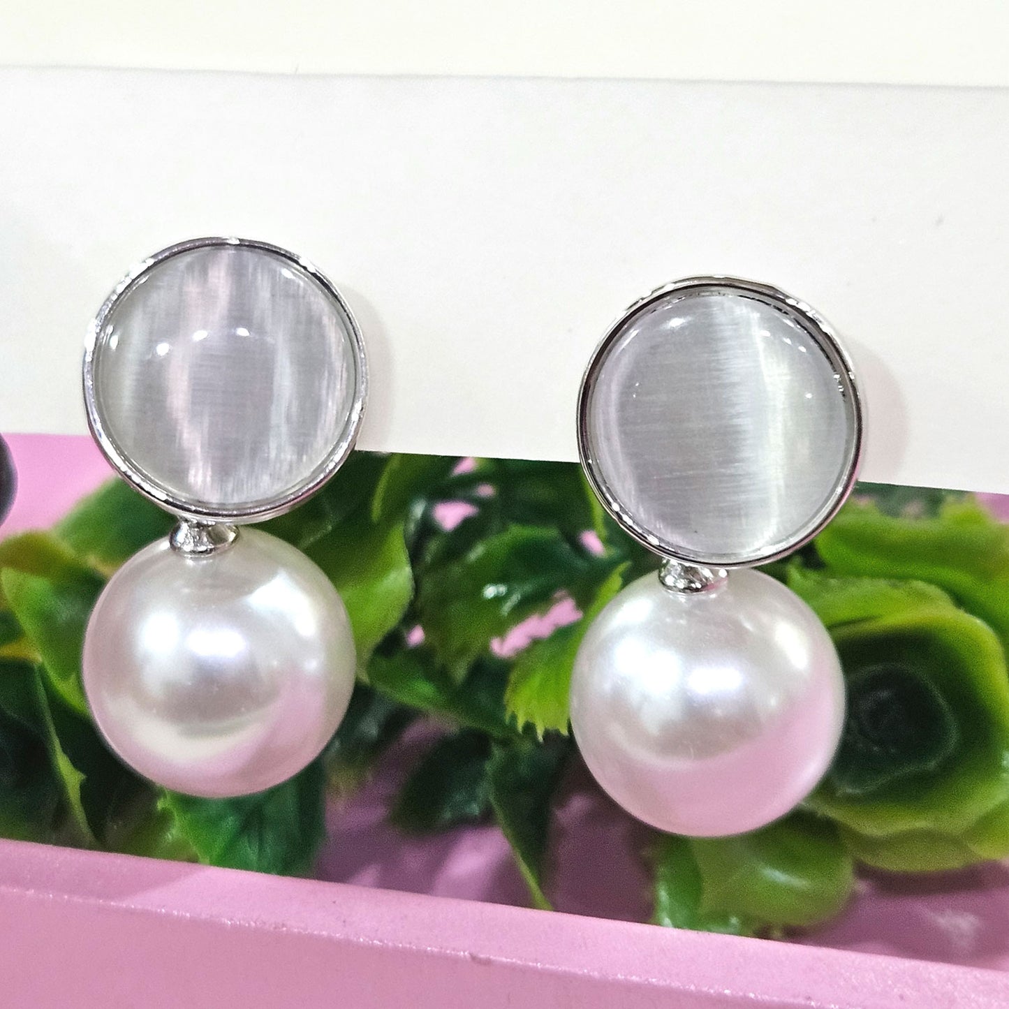 Elegant Silver-Tone Pearl Drop Stud Earrings