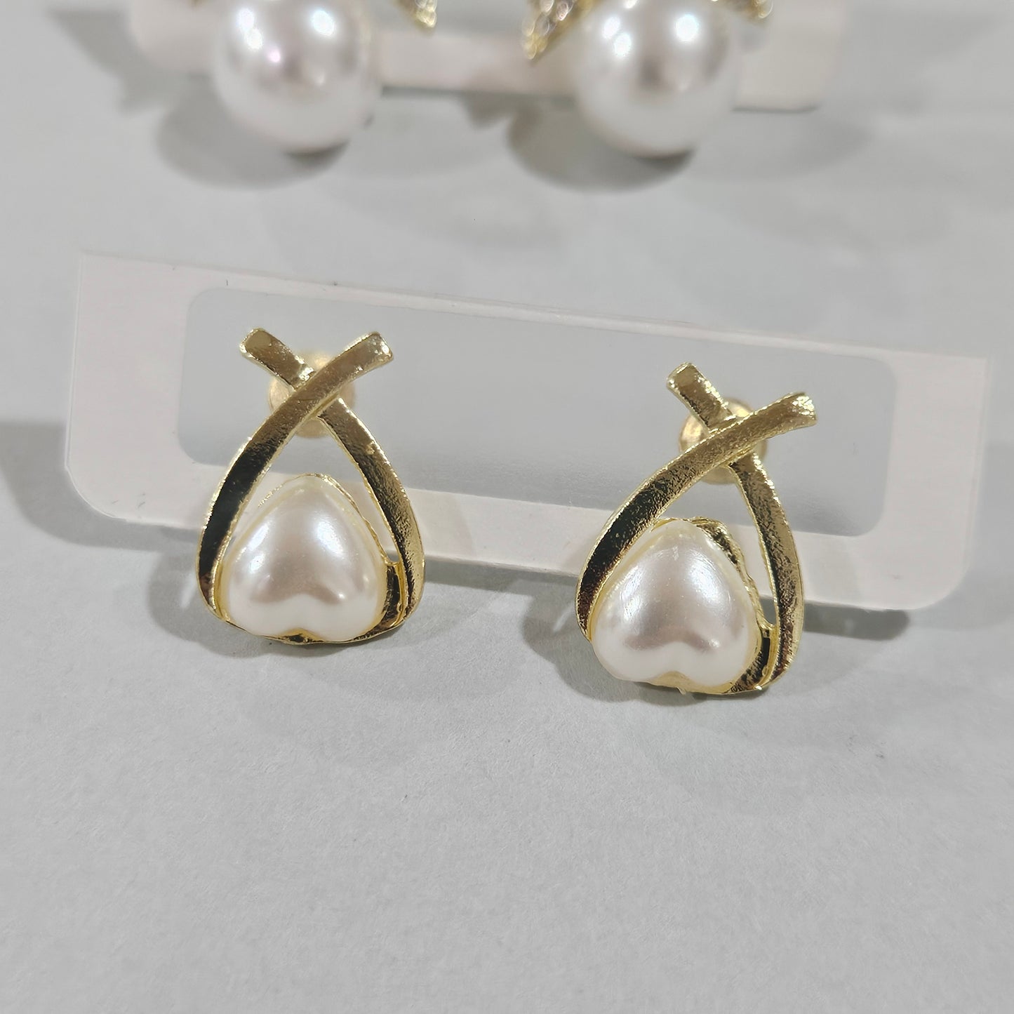 Gold Pearl Teardrop Stud Earrings for Women