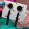 Black Crystal Tassel Statement Earrings for Women