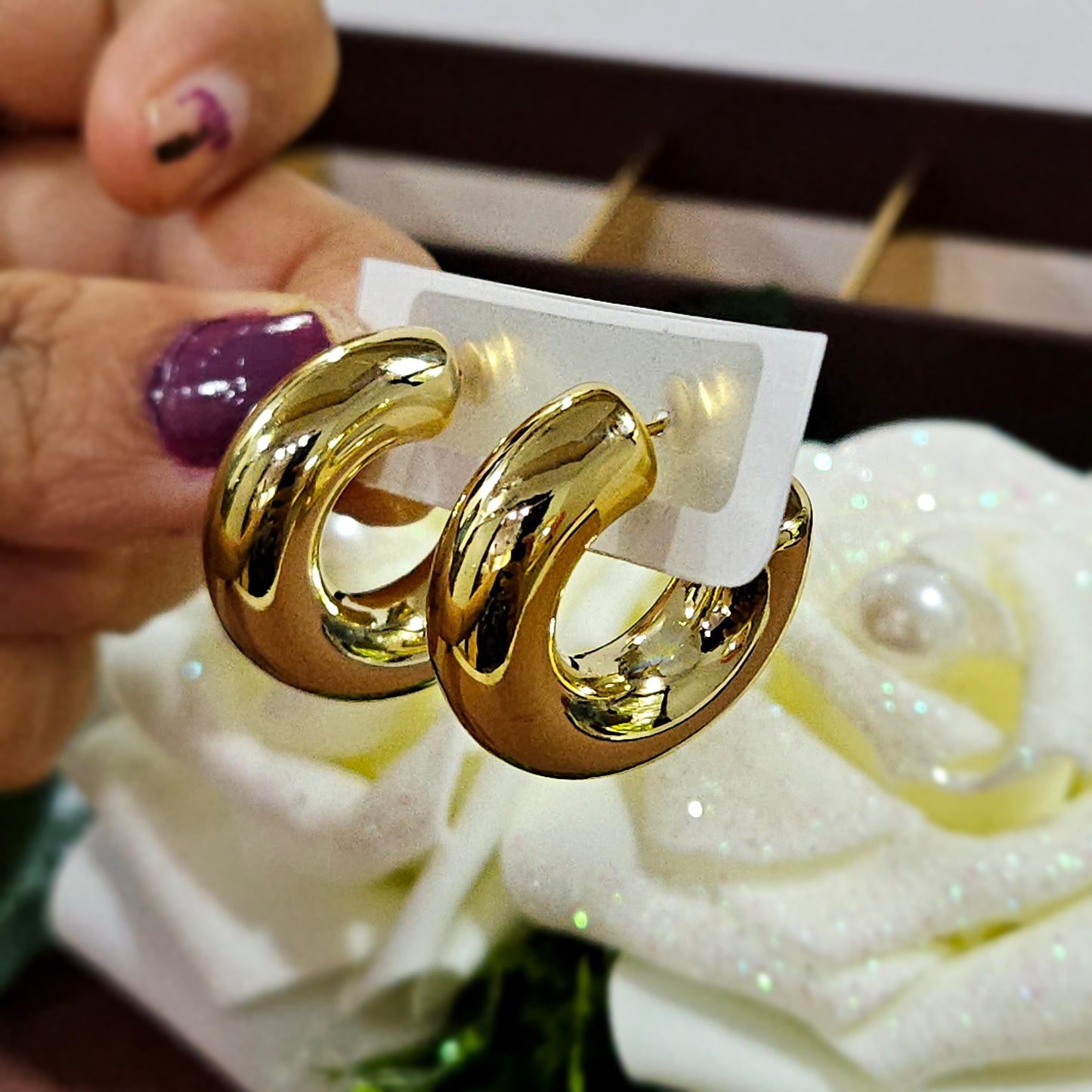 Gold Plated Chunky C Hoop Earrings for Women