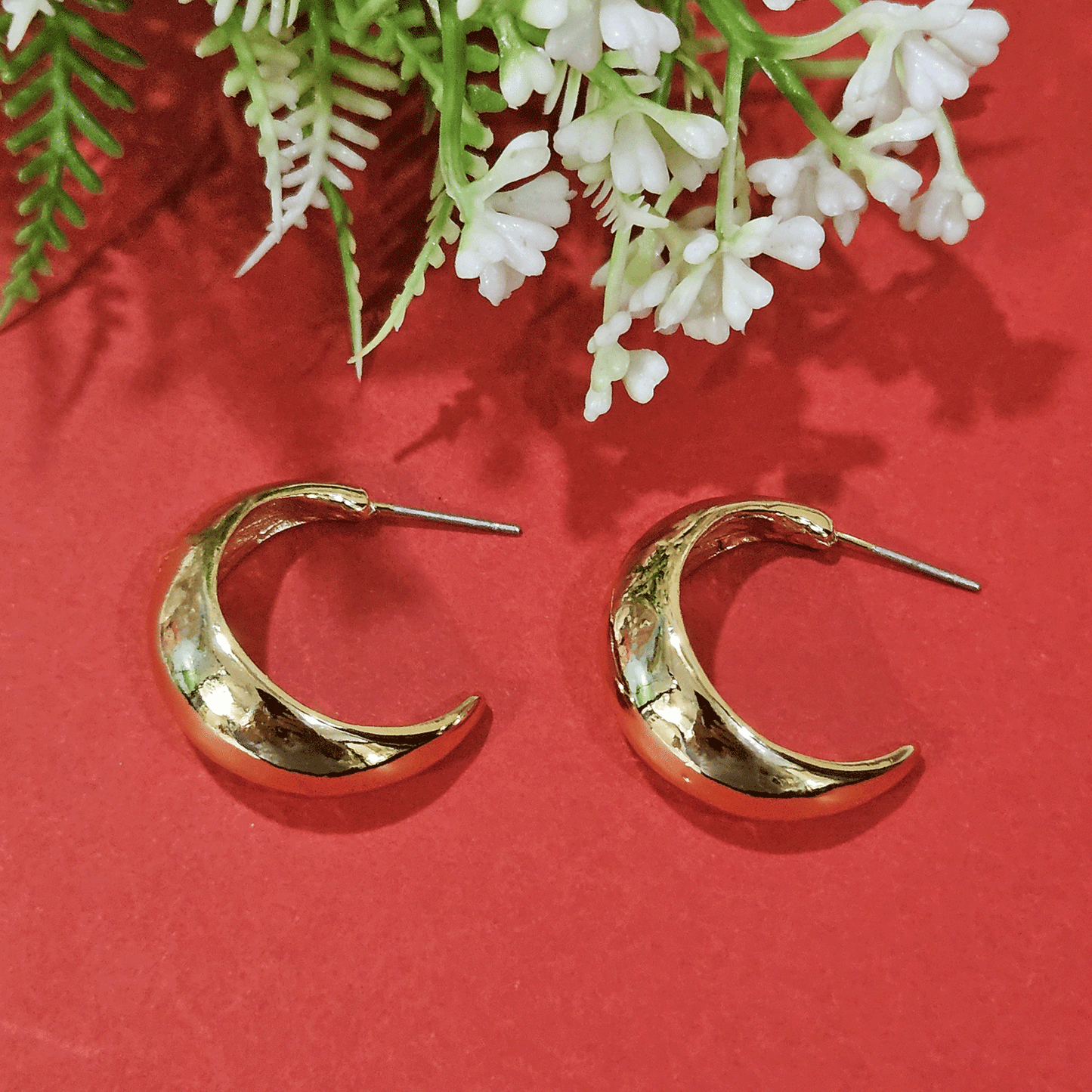 Gold Plated Crescent Hoop Earrings