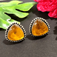 Colorful Stone Stud Earrings with Beaded Oxidised Border