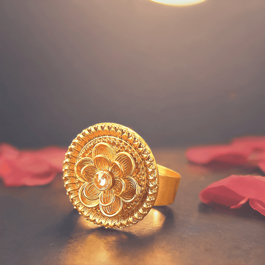 Gold Alloy Comfort Ethnic Ring For Women (Skin Safe)