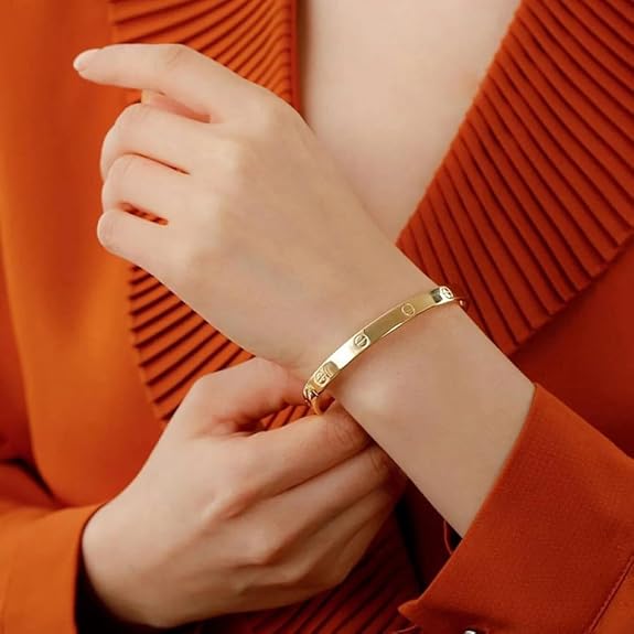 Gold Plated Diamond Studded Bracelet | Waterproof Openable Cuff Bracelet (Skin Safe)