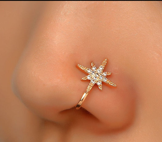 Golden Stone Nose Ring Cum Ear Cuff | Perfect Gift For Your Loved Ones (Skin Safe)