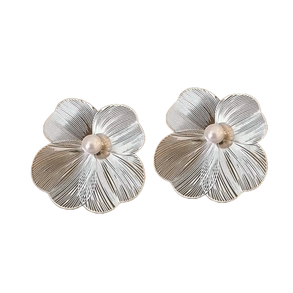 Korean Style Delicate Silver Flower Stud Earrings For Women (Skin Safe)