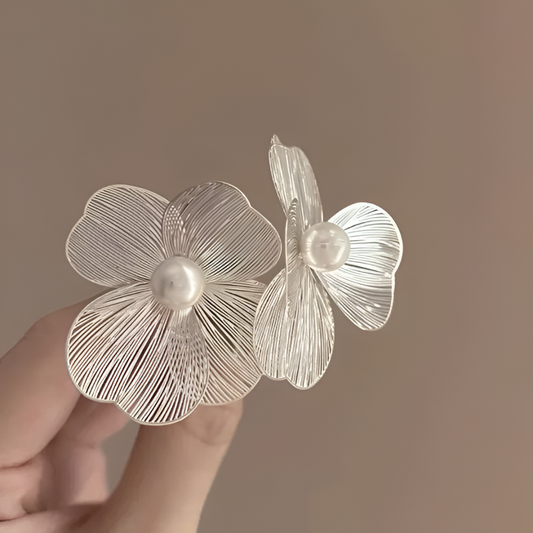 Korean Style Delicate Silver Flower Stud Earrings For Women (Skin Safe)