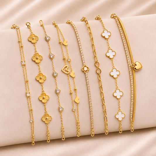 Golden Glow - Pack of 8 Gold Toned Chain Bracelets