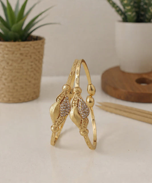 Combo Gold Plated Adjustable Leaf Motif Bangles for Women - Pack of 2