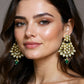 Gold-Plated Kundan Earrings with Emerald Drop