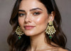 Gold-Plated Kundan Earrings with Emerald Drop