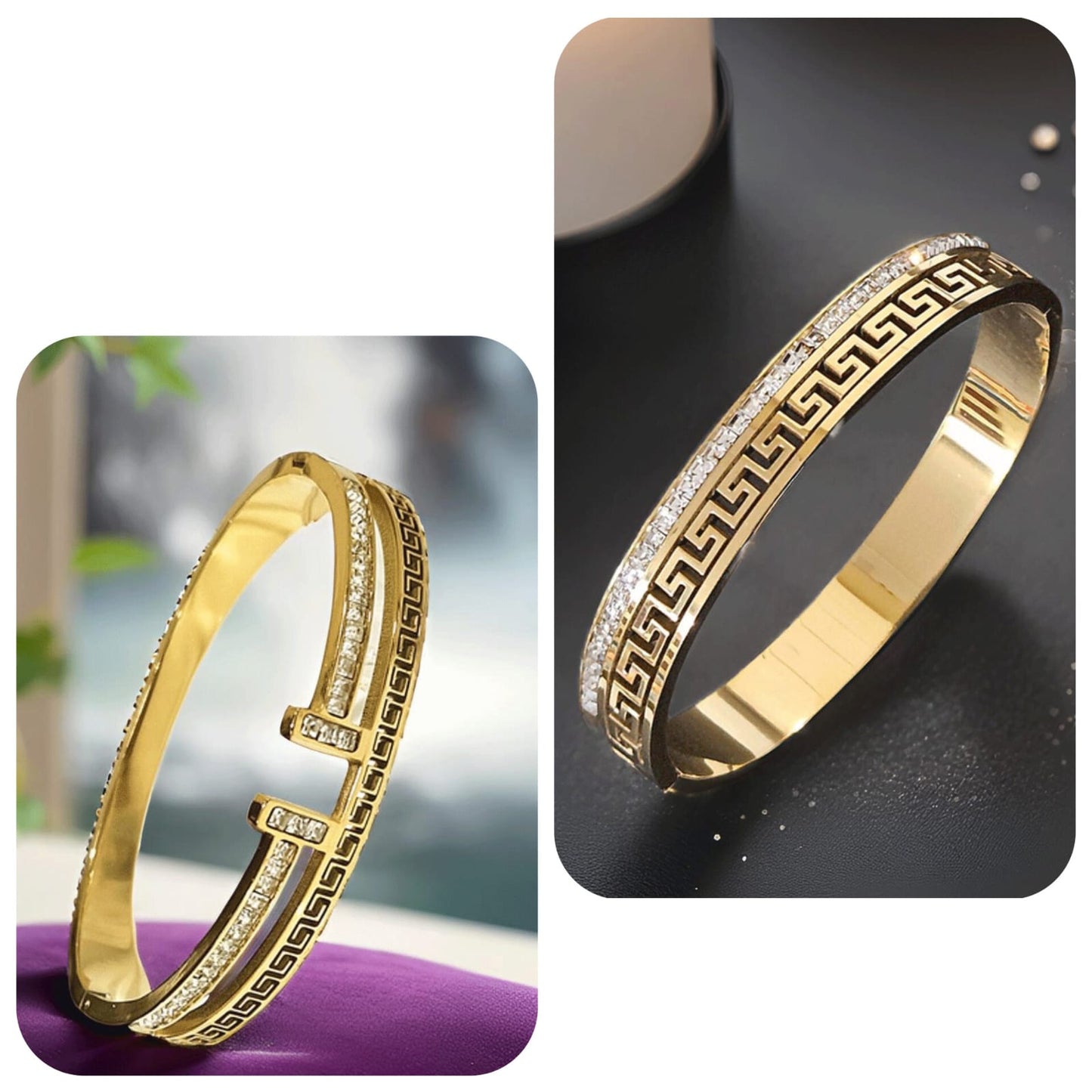 Gold Plated Waterproof Greek Pattern Bracelet Combo - 2 Luxury Openable Bracelets
