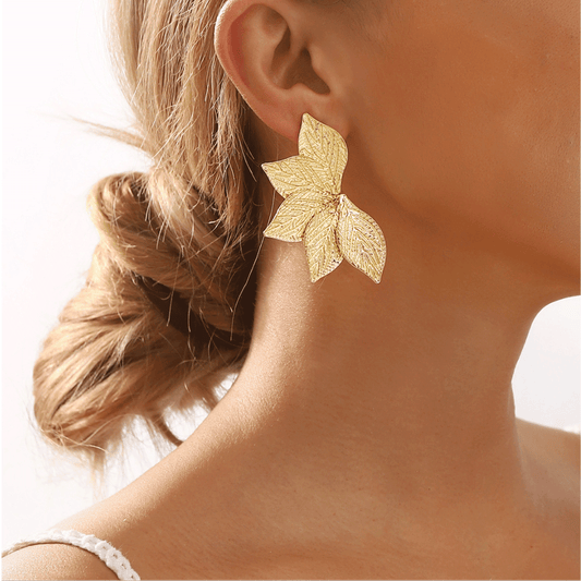 Golden Leaf Stud Earring For Women (Skin Safe)