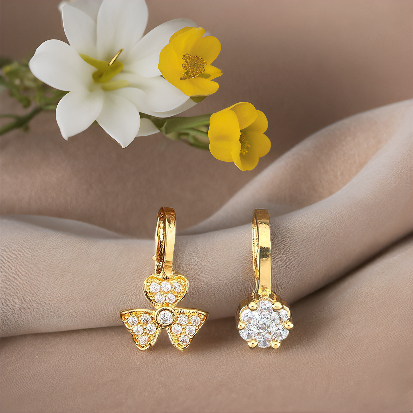 Gold Alloy Ethnic Nose Stud Set Nosepin For Women (Skin Safe)