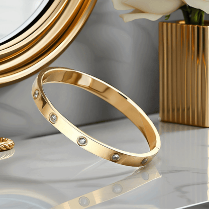 Gold Plated Diamond Studded Bracelet | Waterproof Openable Cuff Bracelet (Skin Safe)