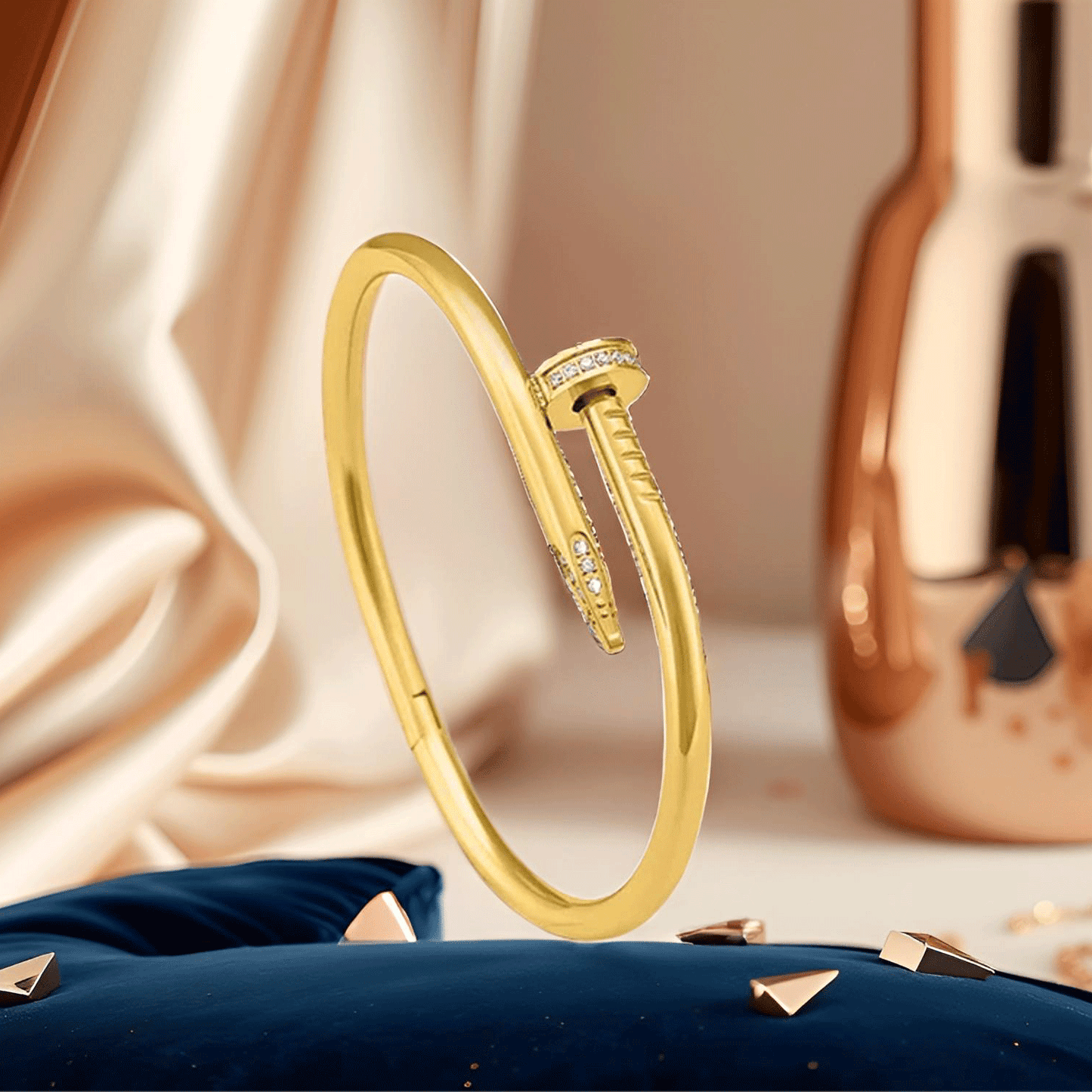 Nail Gold Plated Diamond Studded Bracelet |   Waterproof  Bracelet (Skin Safe)